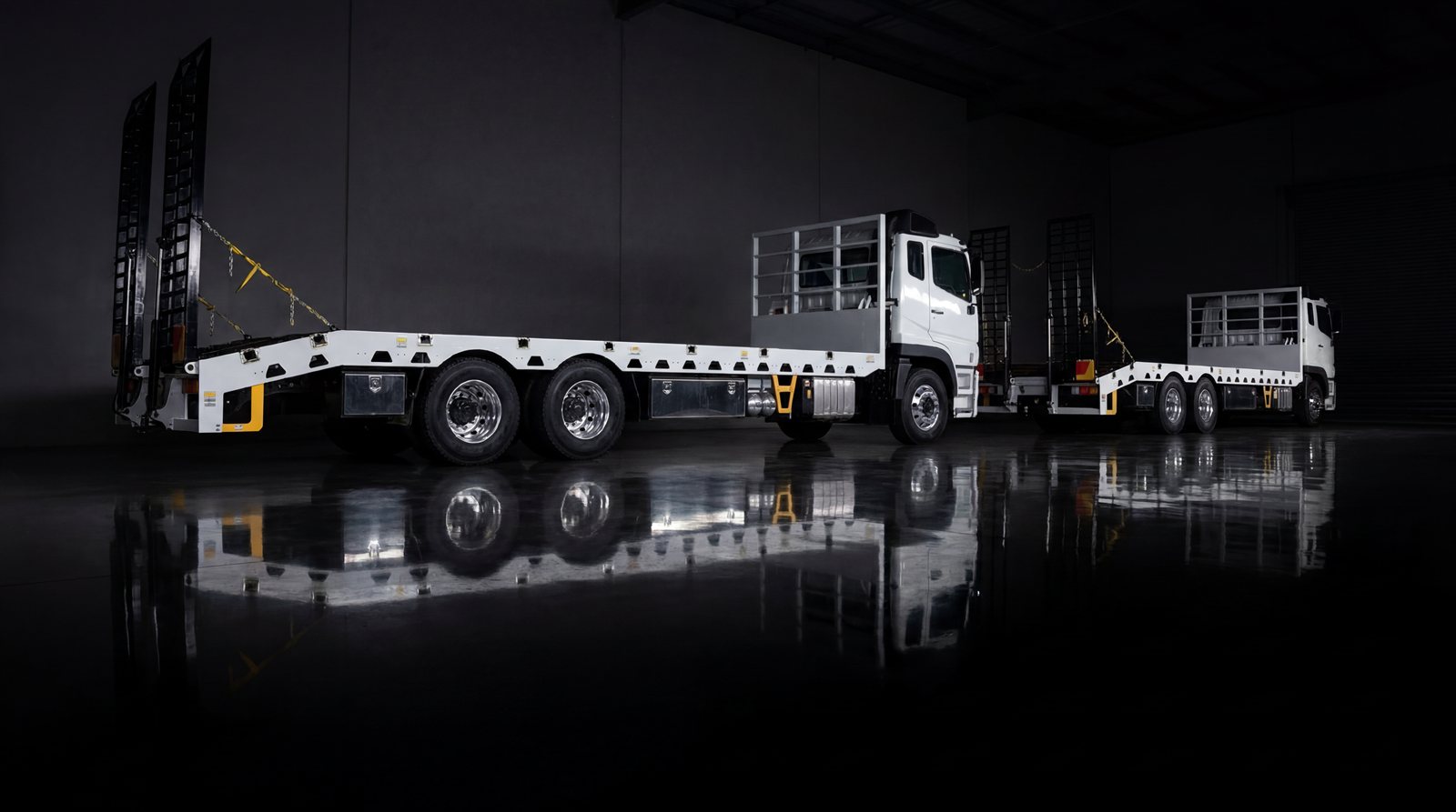 YLZ beavertail tray + beavertail trailer combination with twin hydraulic ramps